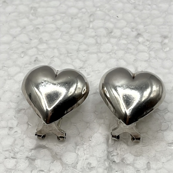 Puffy Heart Sterling Silver Earrings large Vintage Earrings Love Romance - Picture 6 of 11